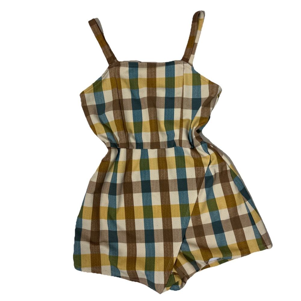 Vintage Almost Famous Plaid Romper Large Y2K Cottagecore Boho Sleeveless Wrap